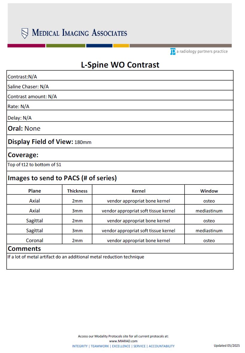 CT L-Spine Without Contrast 05-2025